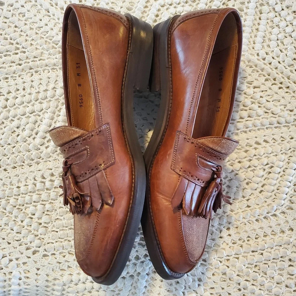 Cole Haan Loafers Mens Size 8 Brown Leather Tassel Kiltie Slip On Italy Shoes
